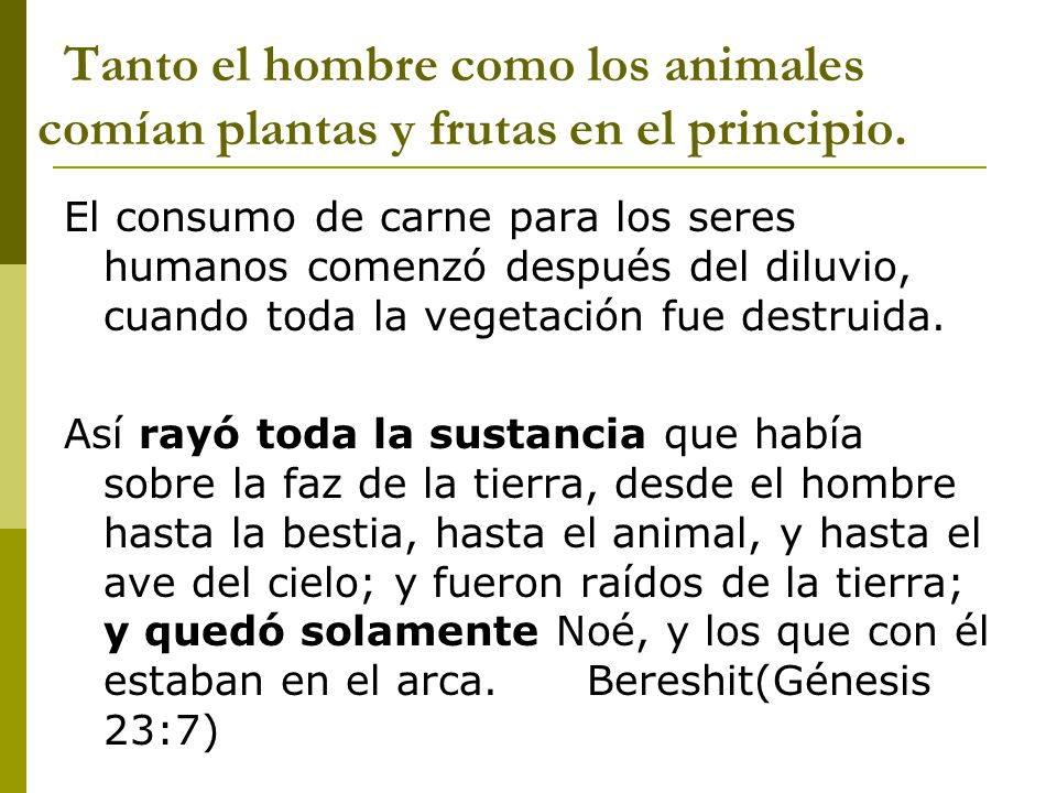 Tanto el hombre como los animales comían plantas y frutas en el principio.