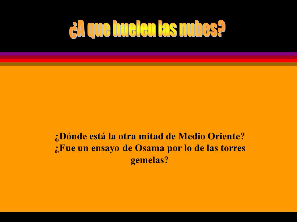 ¿A que huelen las nubes. ¿Dónde está la otra mitad de Medio Oriente.