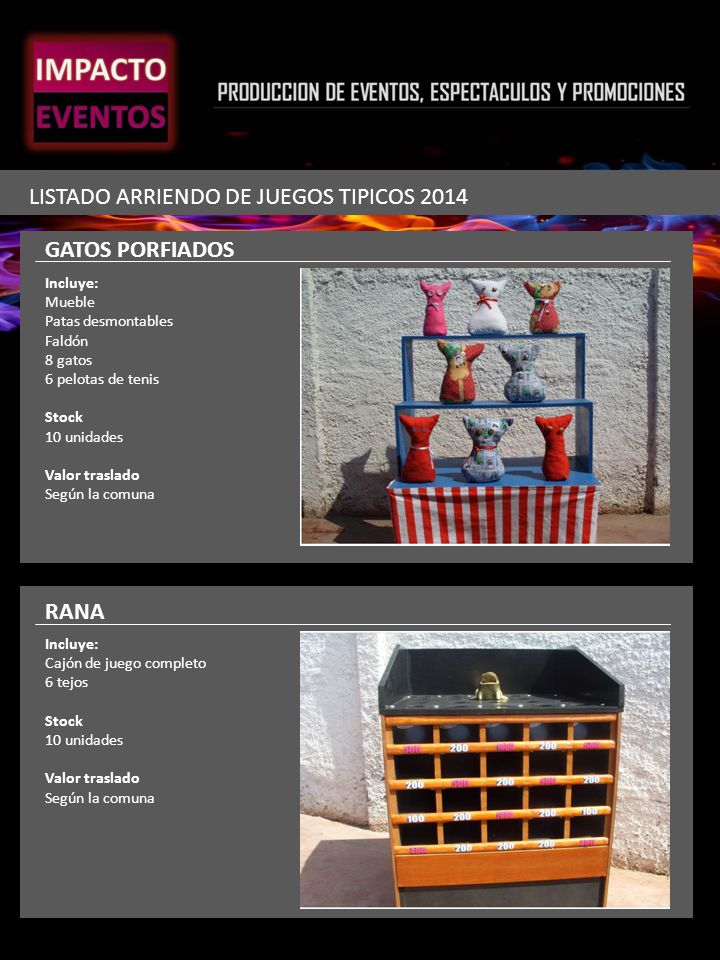 LISTADO ARRIENDO DE JUEGOS TIPICOS 2014