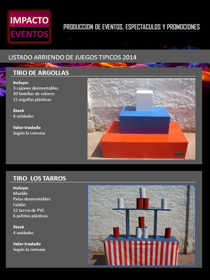 LISTADO ARRIENDO DE JUEGOS TIPICOS 2014