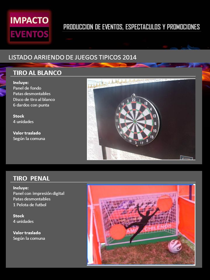 LISTADO ARRIENDO DE JUEGOS TIPICOS 2014