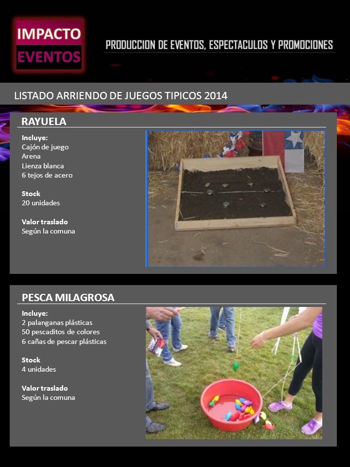 LISTADO ARRIENDO DE JUEGOS TIPICOS 2014