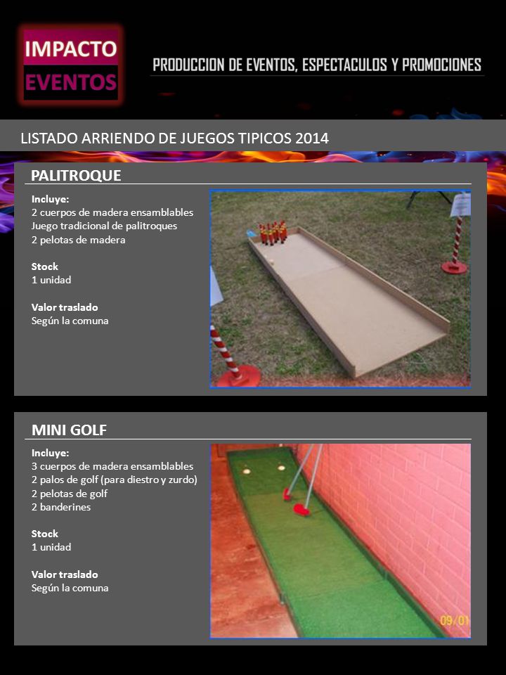 LISTADO ARRIENDO DE JUEGOS TIPICOS 2014