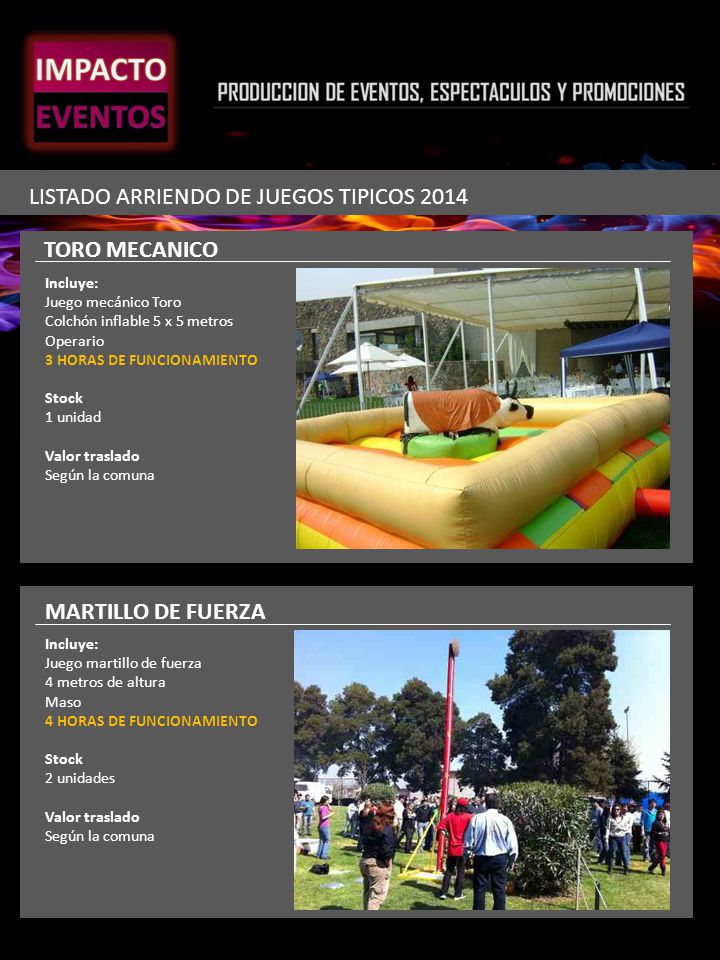 LISTADO ARRIENDO DE JUEGOS TIPICOS 2014