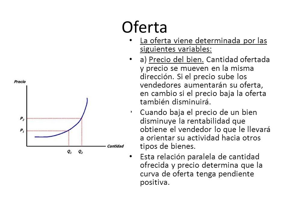 Oferta La oferta viene determinada por las siguientes variables: