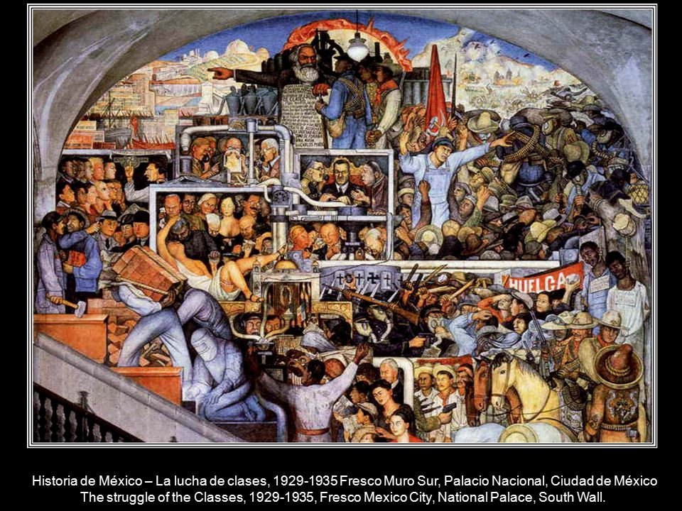 Historia de México – La lucha de clases, Fresco Muro Sur, Palacio Nacional, Ciudad de México The struggle of the Classes, , Fresco Mexico City, National Palace, South Wall.