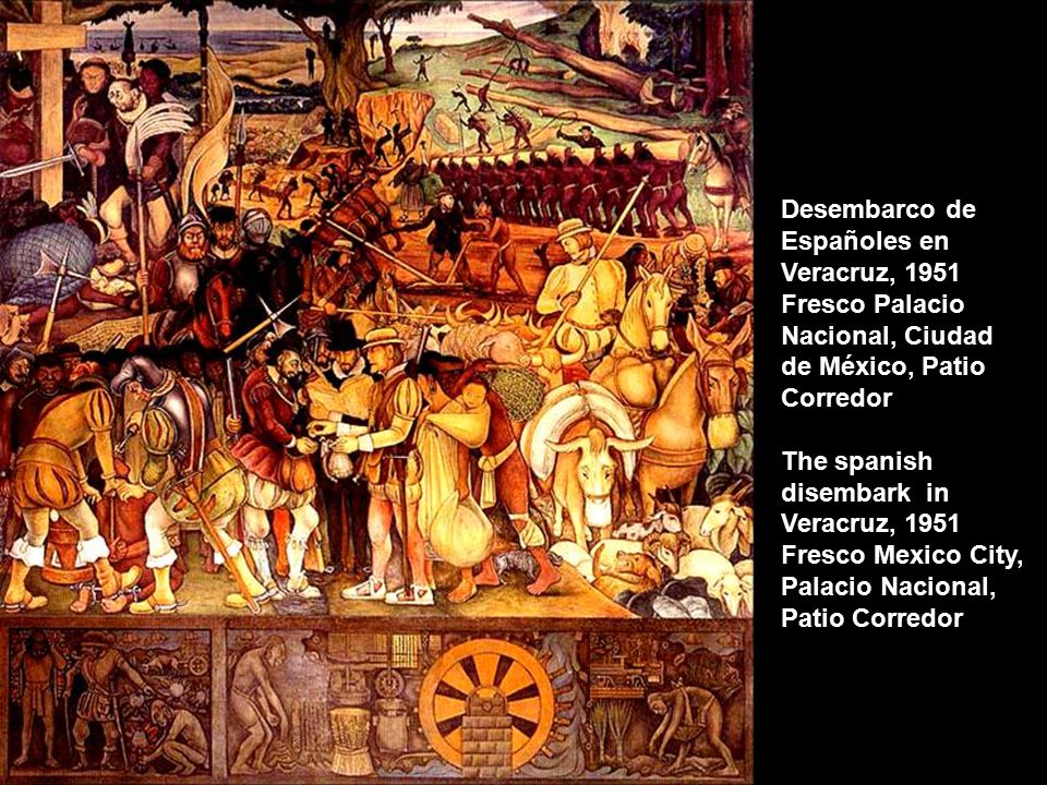 Desembarco de Españoles en Veracruz, 1951 Fresco Palacio Nacional, Ciudad de México, Patio Corredor