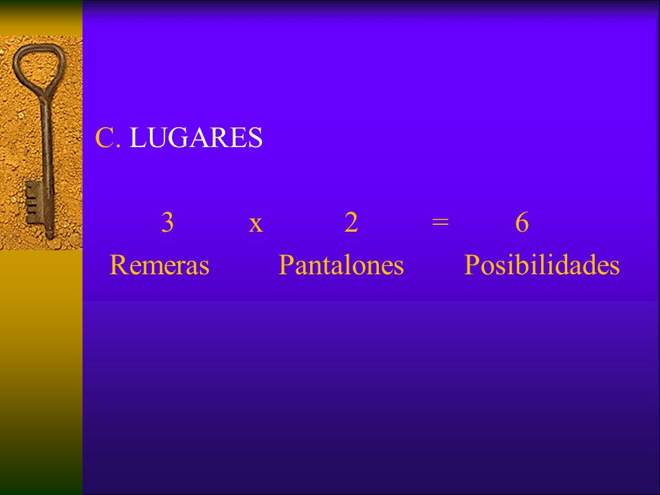 C. LUGARES 3 x 2 = 6 Remeras Pantalones Posibilidades
