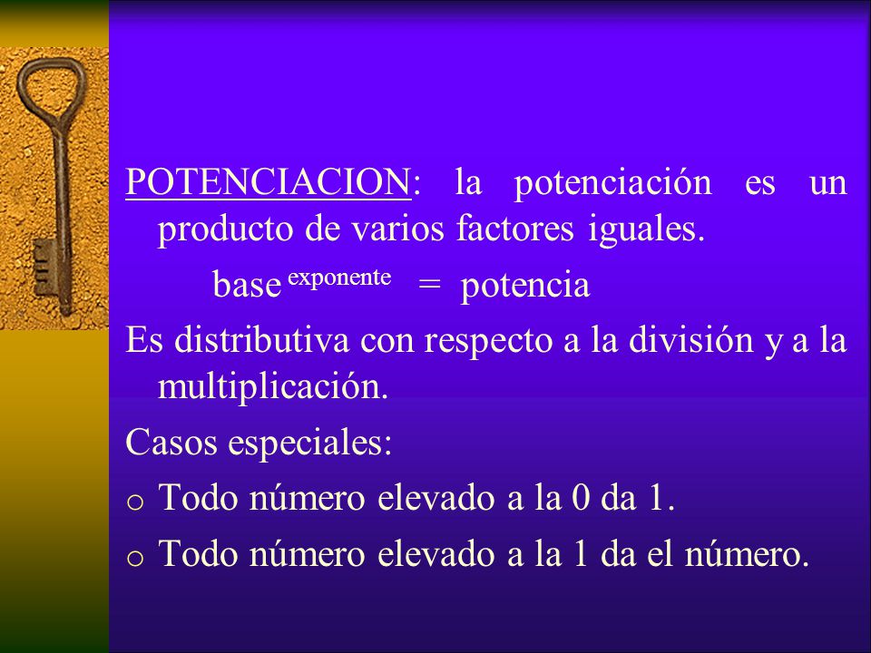 POTENCIACION: la potenciación es un producto de varios factores iguales.