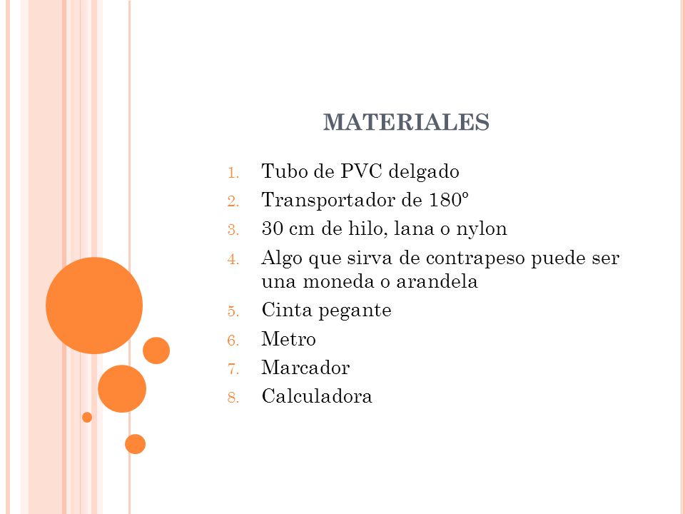 materiales Tubo de PVC delgado Transportador de 180º
