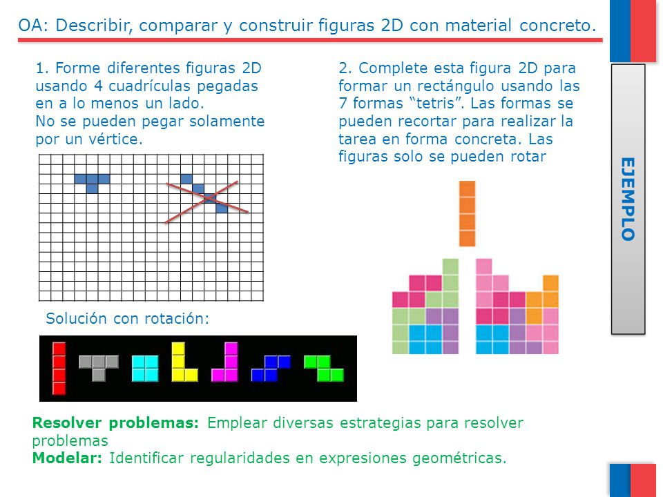 OA: Describir, comparar y construir figuras 2D con material concreto.