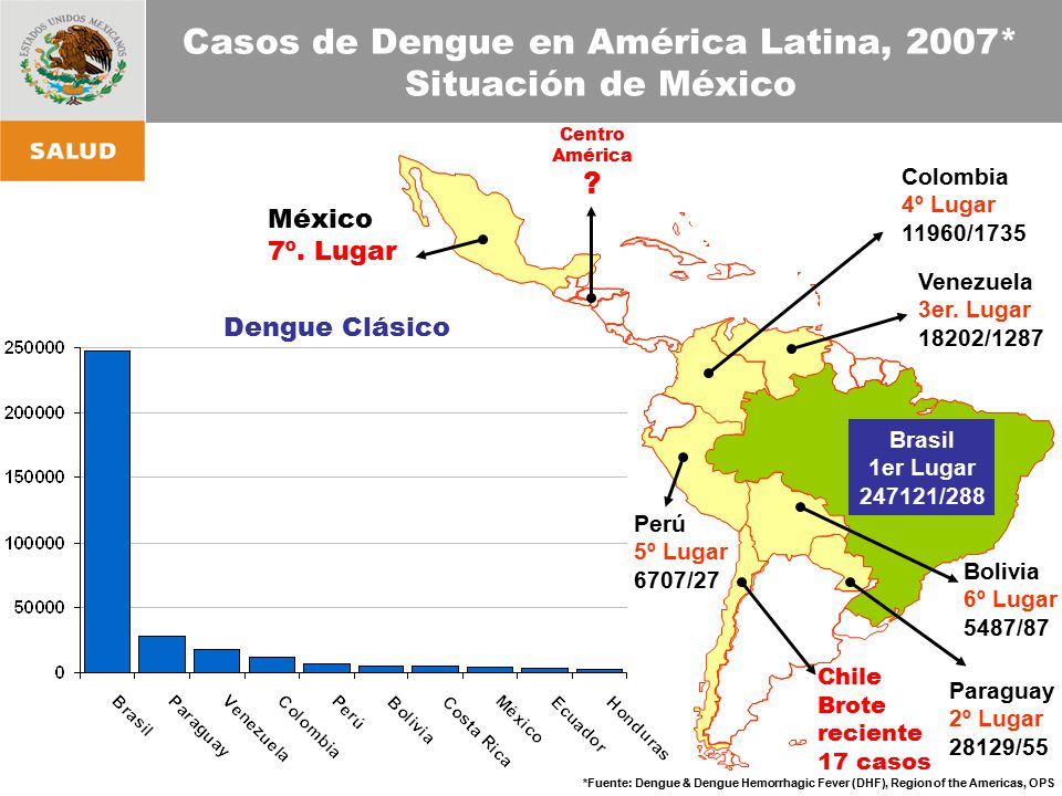 Casos de Dengue en América Latina, 2007* Situación de México