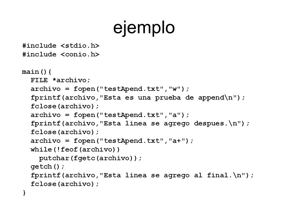 ejemplo #include <stdio.h> #include <conio.h> main(){