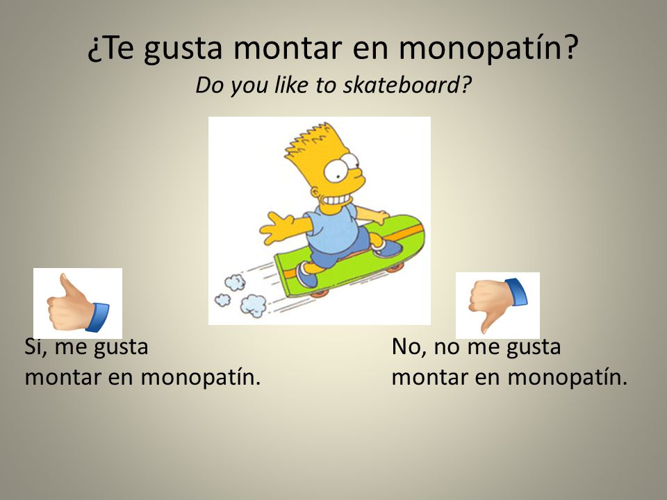 ¿Te gusta montar en monopatín Do you like to skateboard