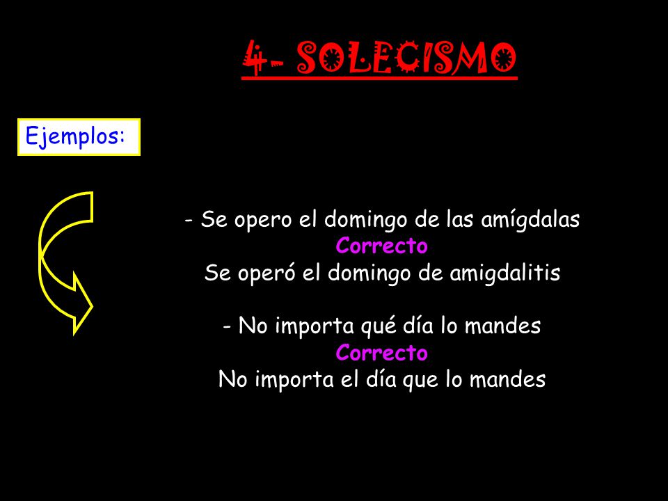4- SOLECISMO Ejemplos: - Se opero el domingo de las amígdalas Correcto