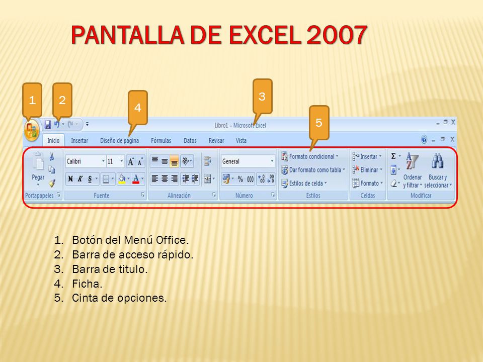 PANTALLA DE EXCEL Botón del Menú Office.