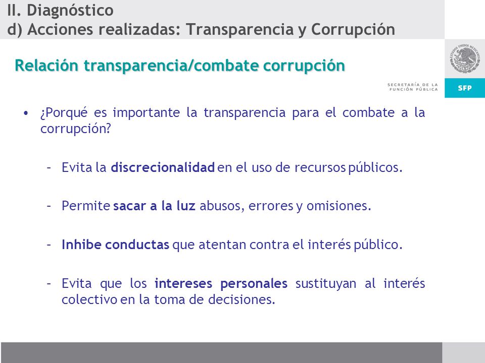 II. Diagnóstico d) Acciones realizadas: Transparencia y Corrupción