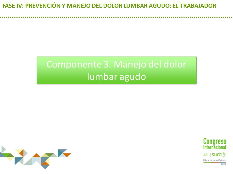 FASE IV: PREVENCIÓN Y MANEJO DEL DOLOR LUMBAR AGUDO: EL TRABAJADOR