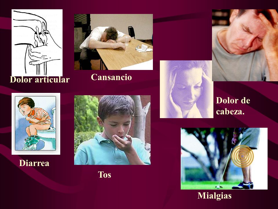 Cansancio Dolor articular Dolor de cabeza. Diarrea Tos Mialgias