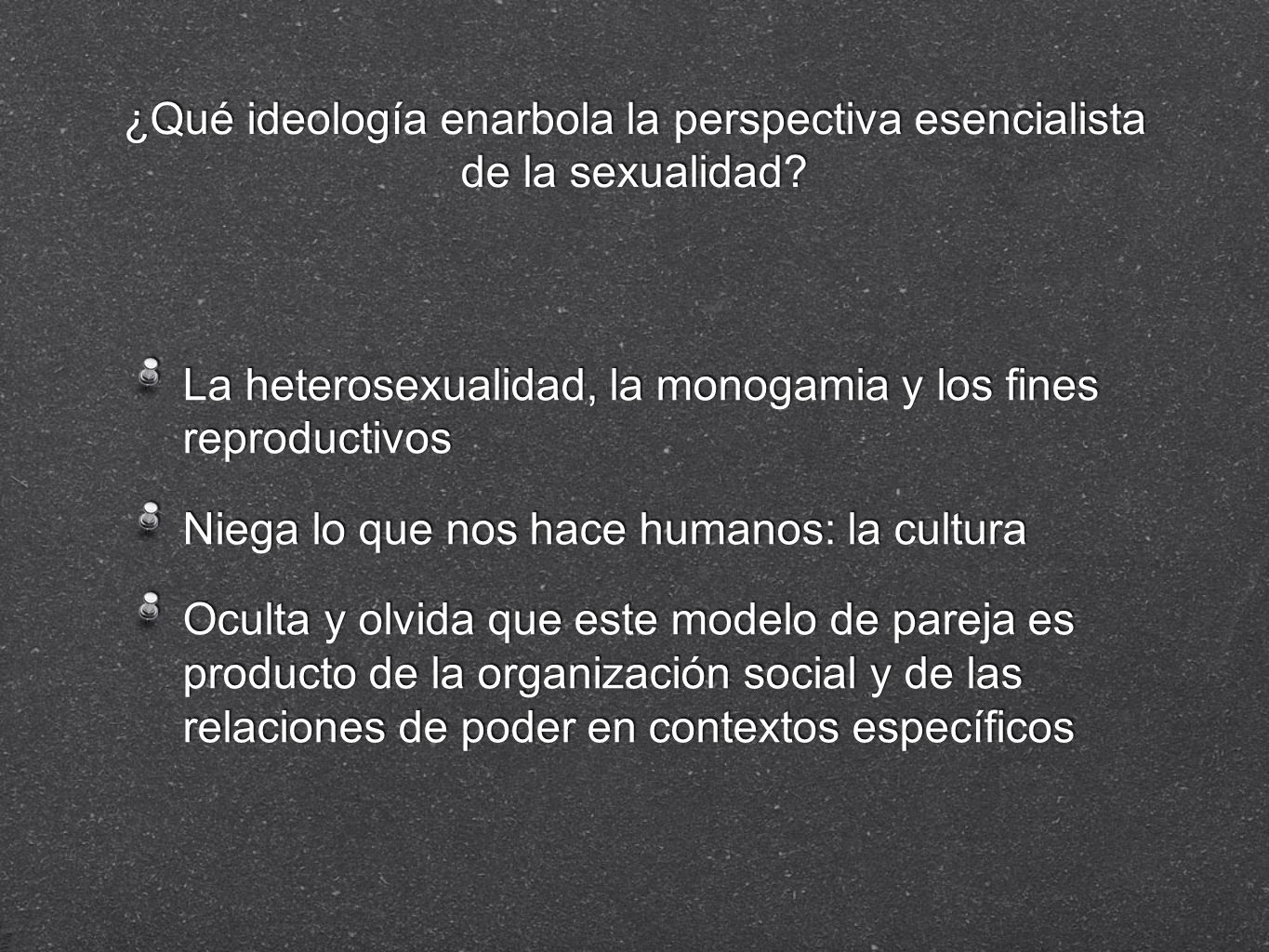 ¿Qué ideología enarbola la perspectiva esencialista de la sexualidad