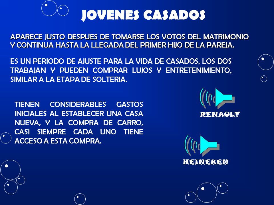 JOVENES CASADOS APARECE JUSTO DESPUES DE TOMARSE LOS VOTOS DEL MATRIMONIO Y CONTINUA HASTA LA LLEGADA DEL PRIMER HIJO DE LA PAREJA.