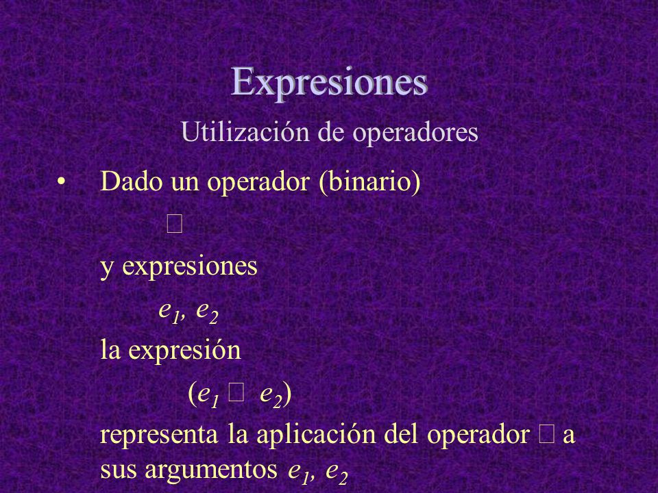 Expresiones Utilización de operadores Dado un operador (binario) Å