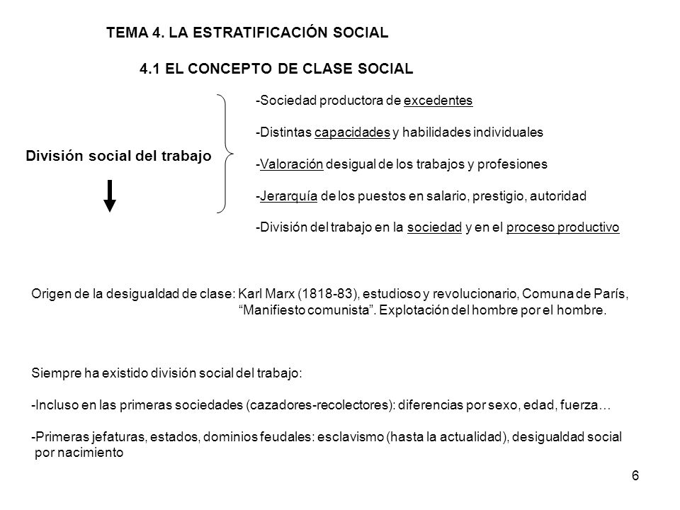 TEMA 4. LA ESTRATIFICACIÓN SOCIAL 4.1 EL CONCEPTO DE CLASE SOCIAL
