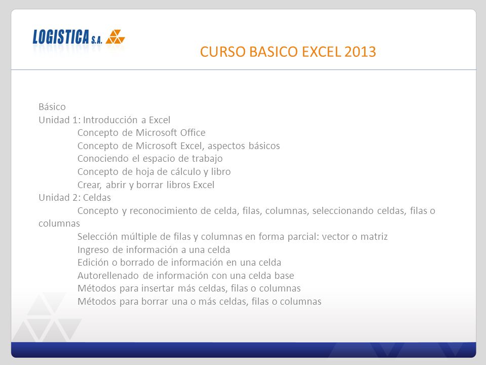 CURSO BASICO EXCEL 2013 Básico Unidad 1: Introducción a Excel