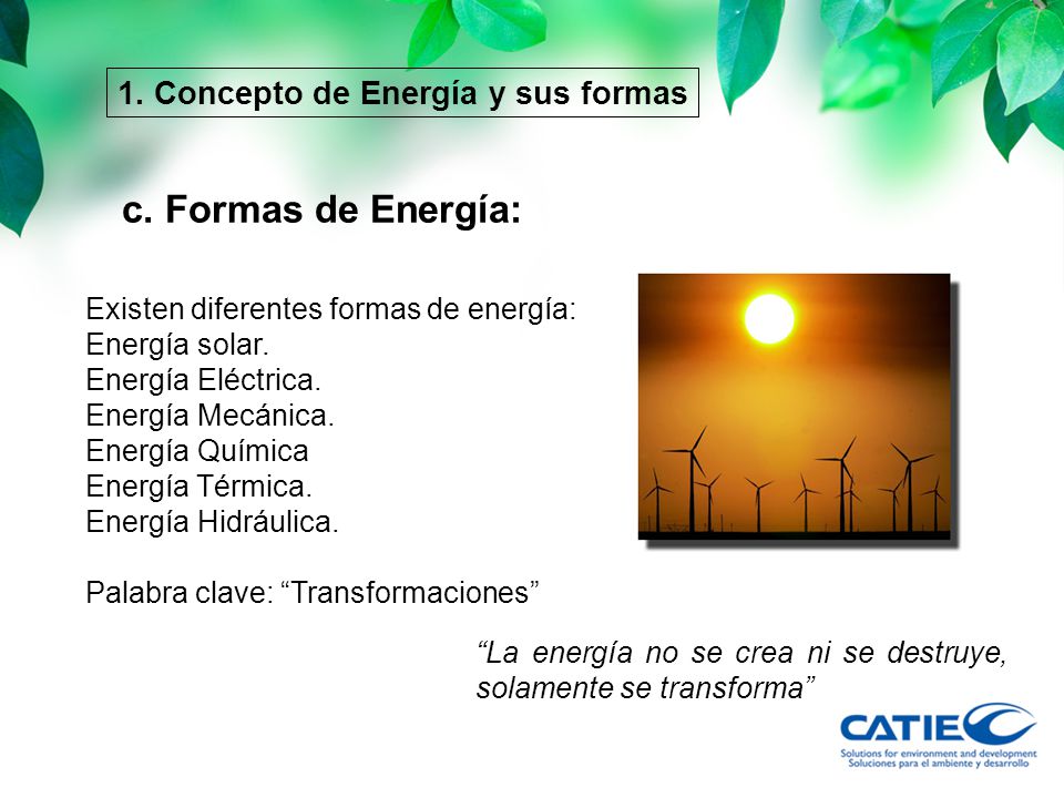 c. Formas de Energía: 1. Concepto de Energía y sus formas