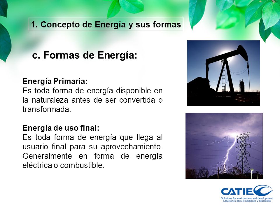 c. Formas de Energía: 1. Concepto de Energía y sus formas
