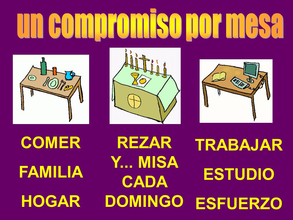 COMER FAMILIA HOGAR REZAR Y... MISA CADA DOMINGO TRABAJAR ESTUDIO