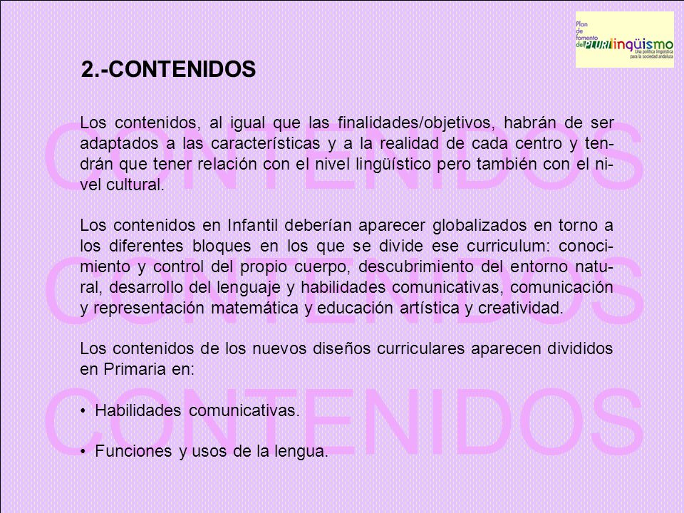 CONTENIDOS CONTENIDOS CONTENIDOS 2.-CONTENIDOS