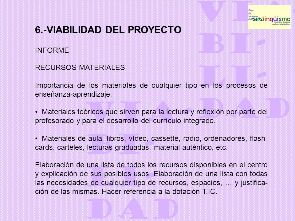 VIA- BI- LI- DAD VIA- BI- LI- DAD 6.-VIABILIDAD DEL PROYECTO INFORME