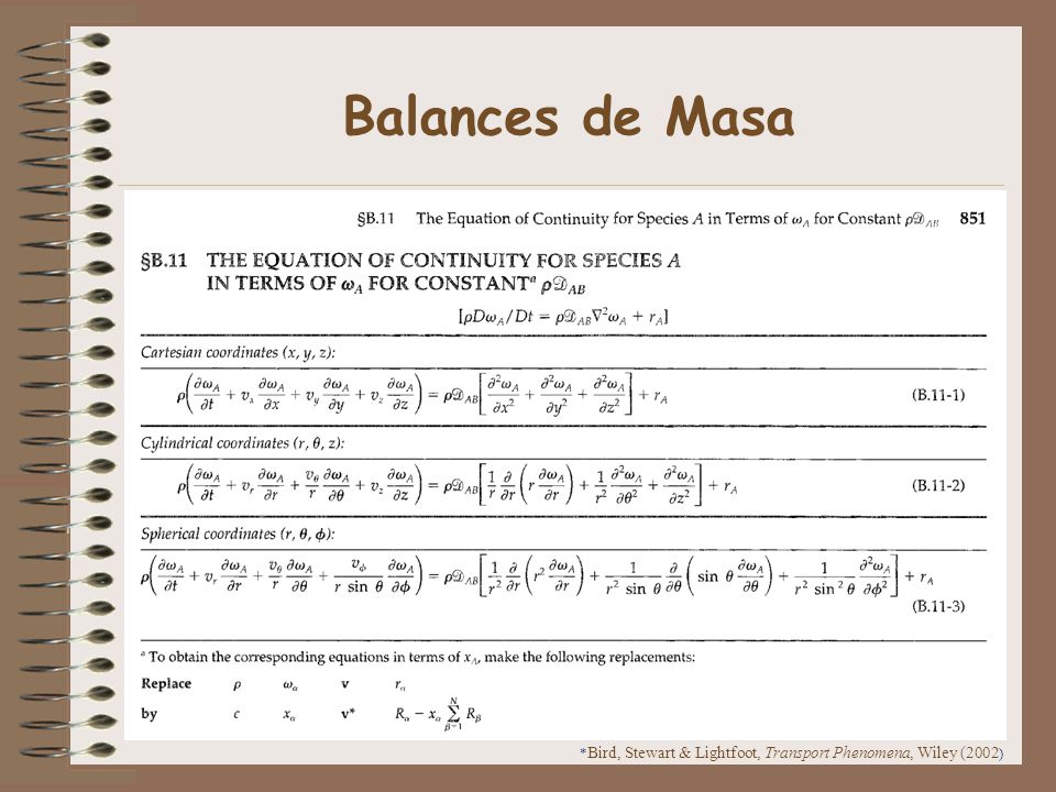 Balances de Masa *Bird, Stewart & Lightfoot, Transport Phenomena, Wiley (2002)