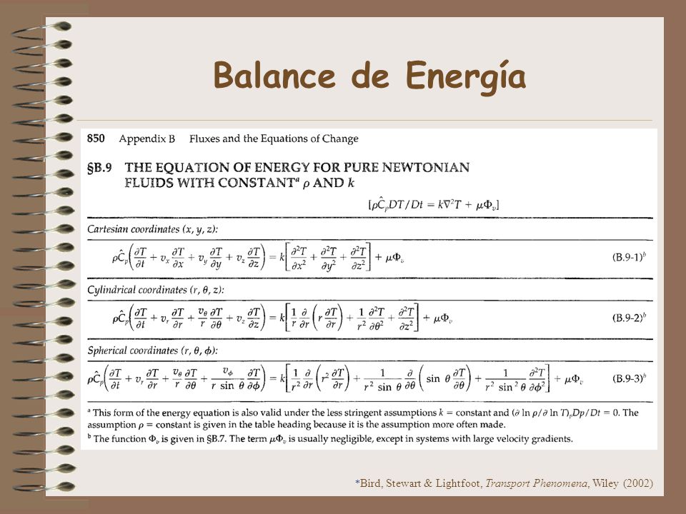 Balance de Energía *Bird, Stewart & Lightfoot, Transport Phenomena, Wiley (2002)