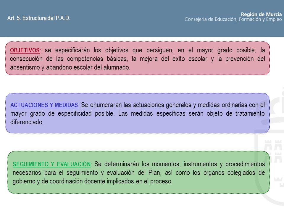 Art. 5. Estructura del P.A.D.