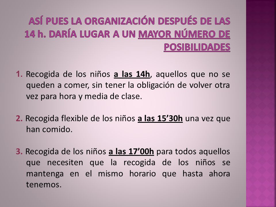 ASÍ PUES LA ORGANIZACIÓN DESPUÉS DE LAS 14 h