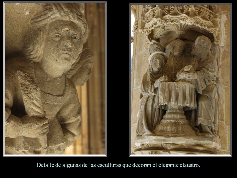 Detalle de algunas de las esculturas que decoran el elegante claustro.