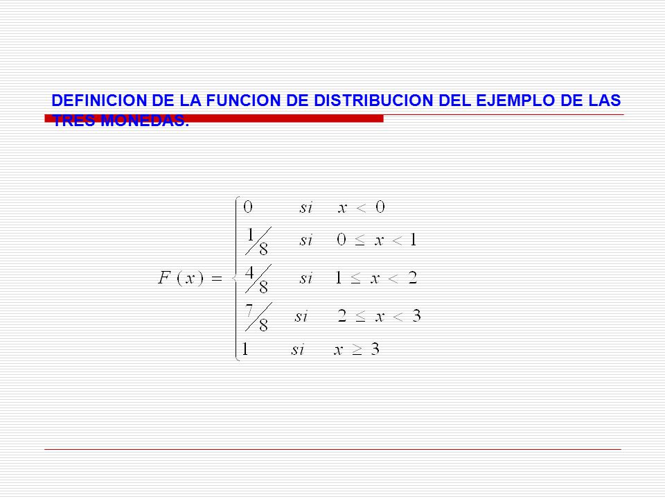 DEFINICION DE LA FUNCION DE DISTRIBUCION DEL EJEMPLO DE LAS TRES MONEDAS.