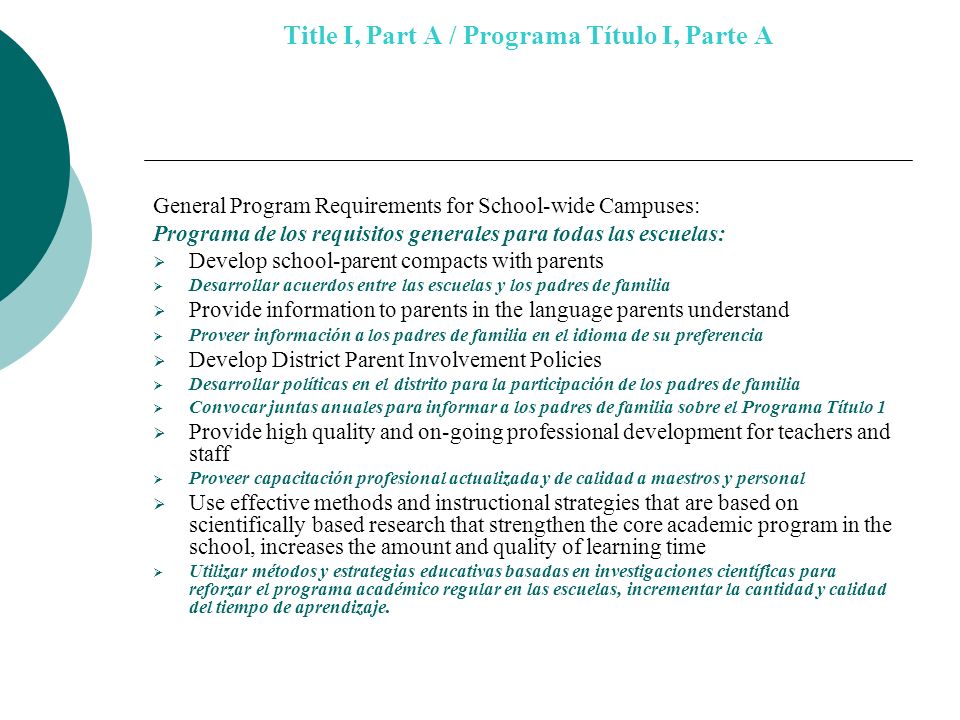 Title I, Part A / Programa Título I, Parte A