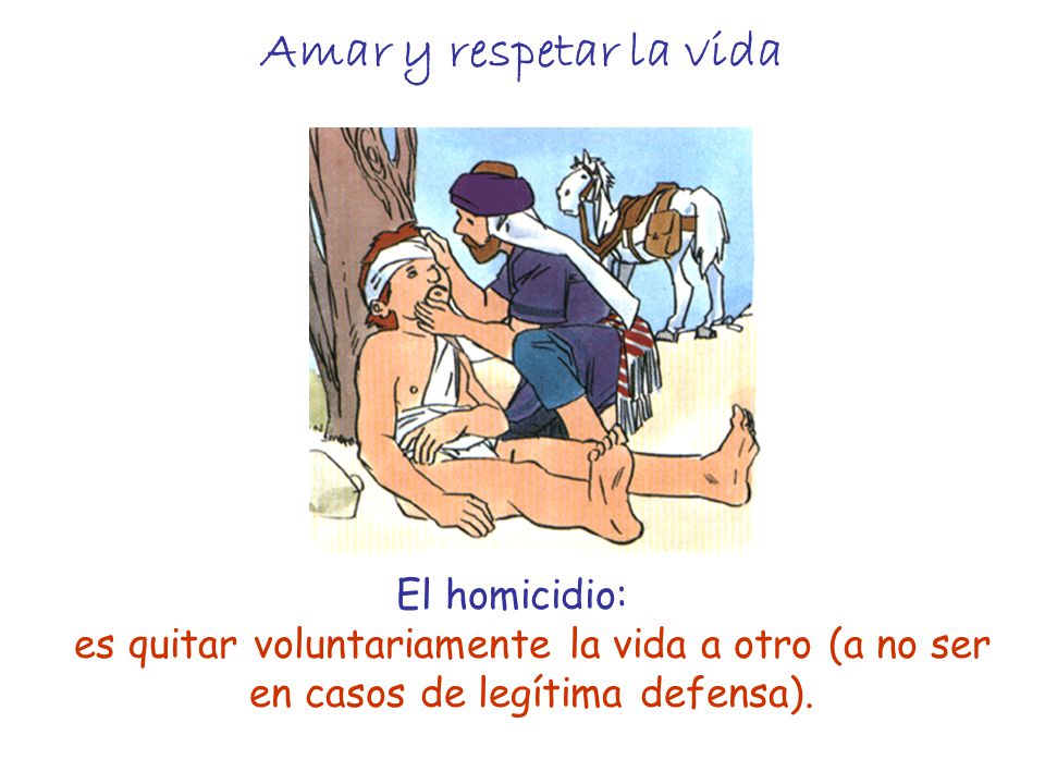 Amar y respetar la vida El homicidio: es quitar voluntariamente la vida a otro (a no ser en casos de legítima defensa).