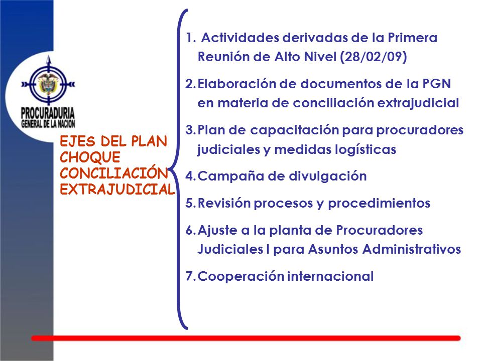 Actividades derivadas de la Primera Reunión de Alto Nivel (28/02/09)