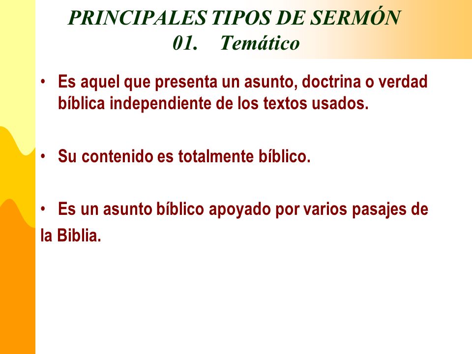 PRINCIPALES TIPOS DE SERMÓN 01. Temático