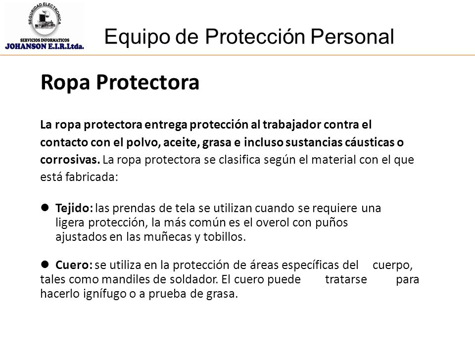 Ropa Protectora Equipo de Protección Personal