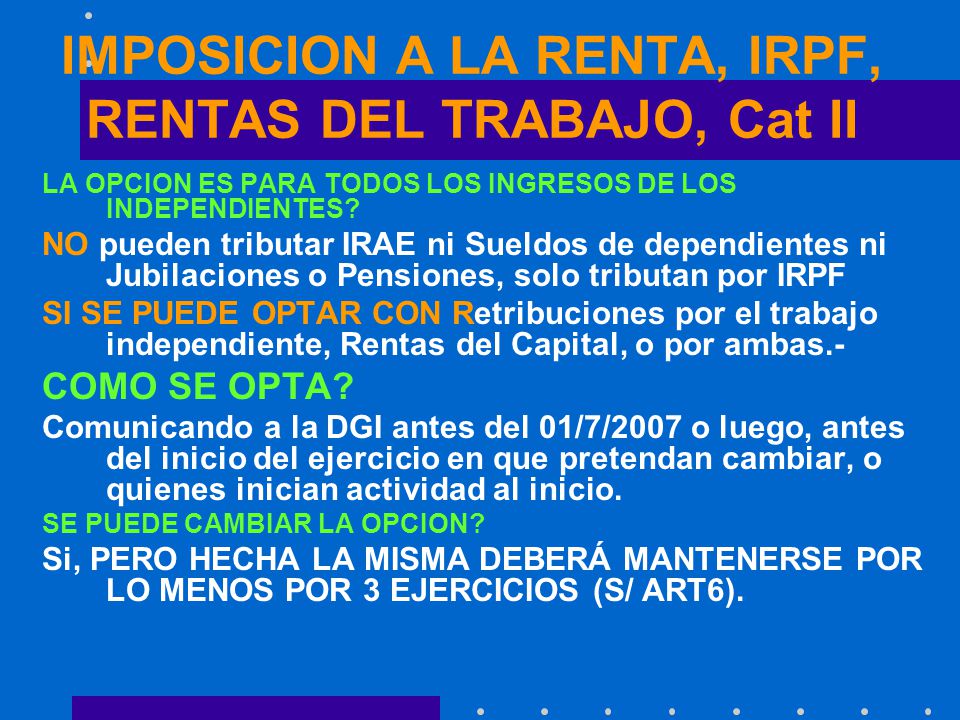 IMPOSICION A LA RENTA, IRPF, RENTAS DEL TRABAJO, Cat II