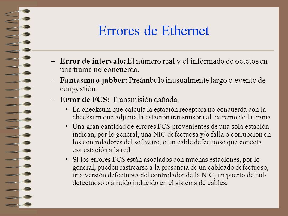 Errores de Ethernet Error de intervalo: El número real y el informado de octetos en una trama no concuerda.