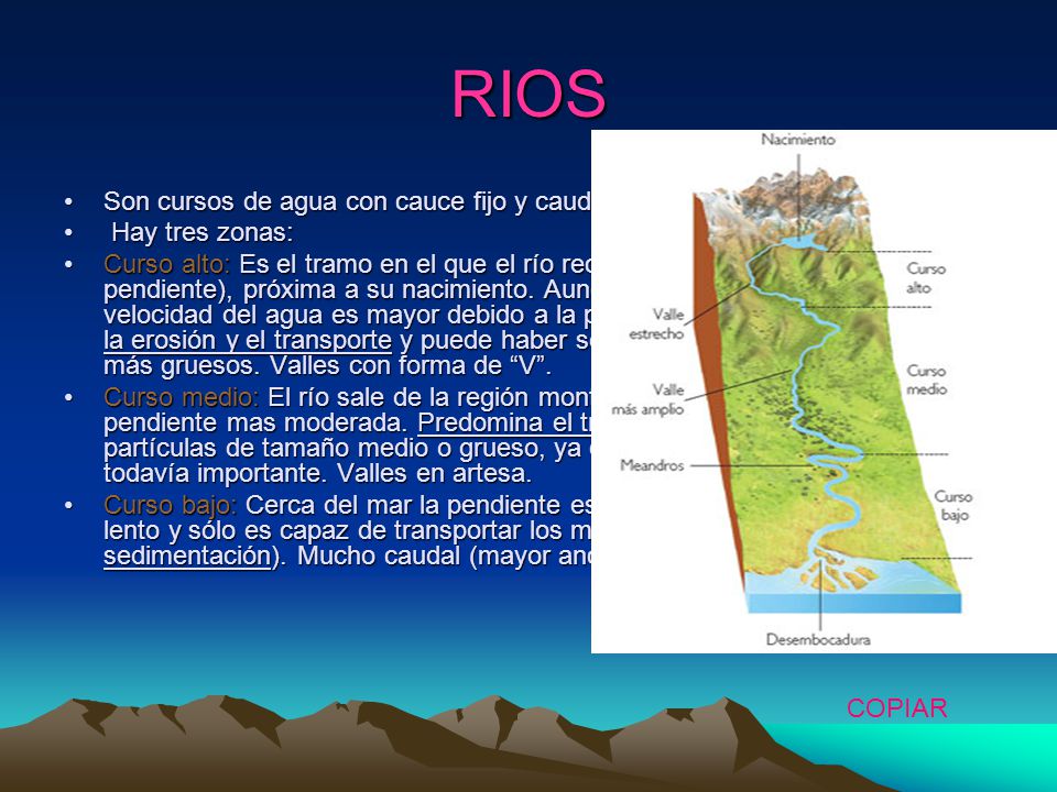 RIOS Son cursos de agua con cauce fijo y caudal permanente.