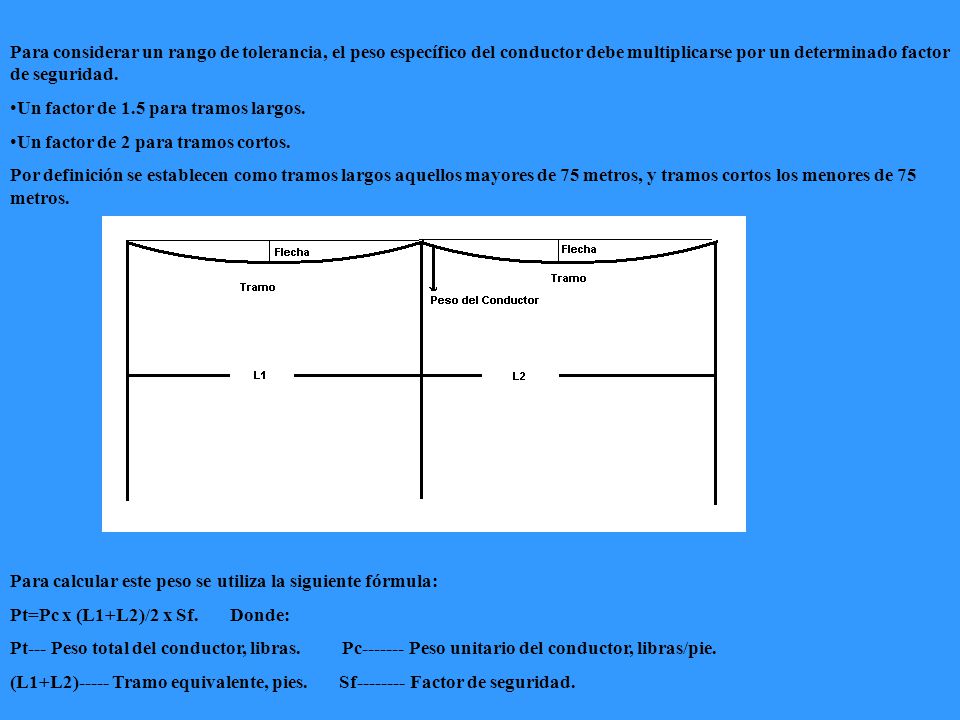 Para considerar un rango de tolerancia, el peso específico del conductor debe multiplicarse por un determinado factor de seguridad.