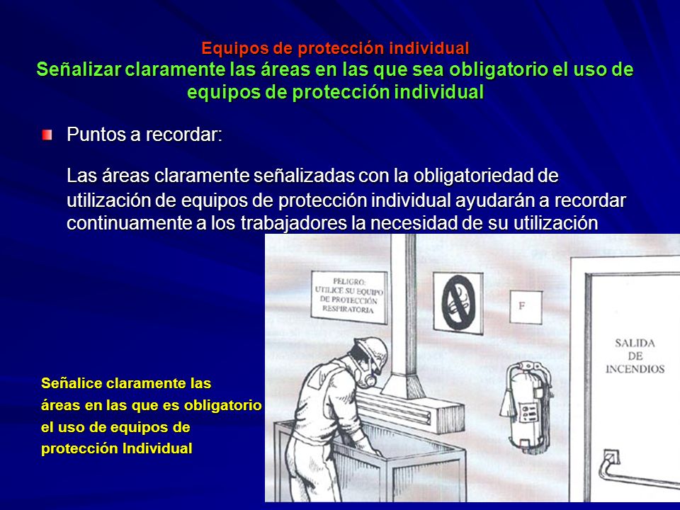Equipos de protección individual Señalizar claramente las áreas en las que sea obligatorio el uso de equipos de protección individual