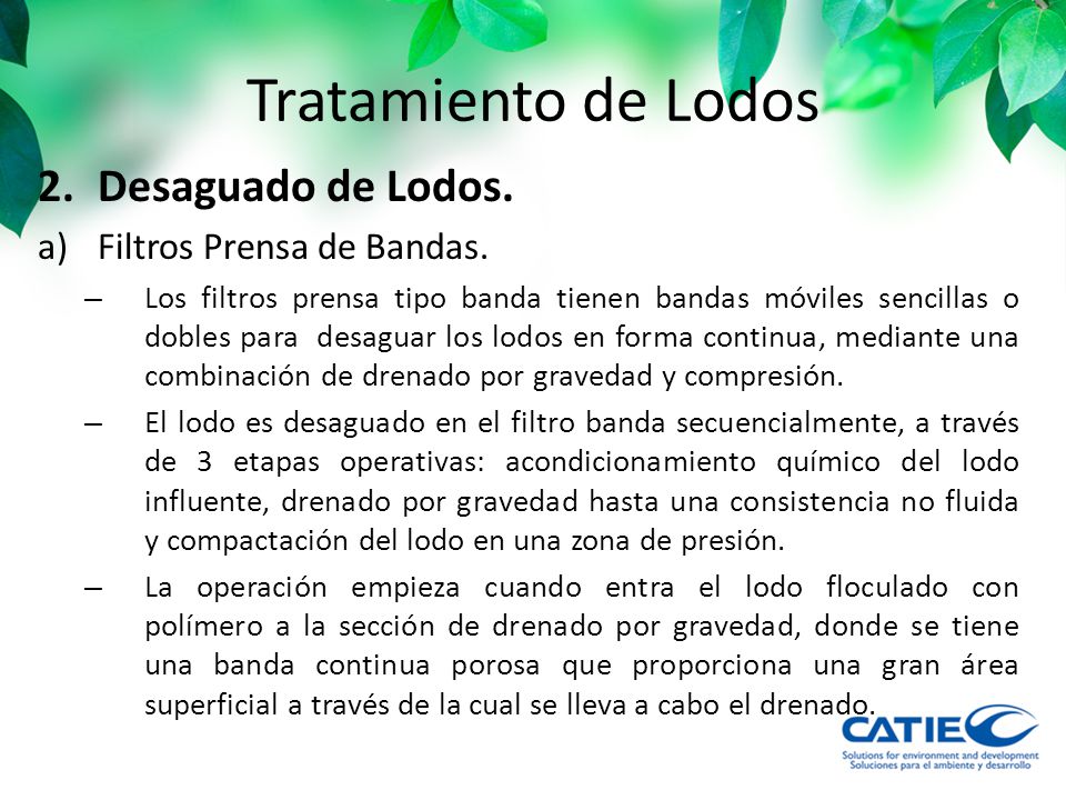 Tratamiento de Lodos Desaguado de Lodos. Filtros Prensa de Bandas.